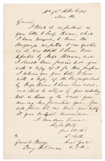 (CIVIL WAR.) Two Autograph Letters Signed, each by a Union or Confederate General: Philip Kearny * Leonidas Polk.
